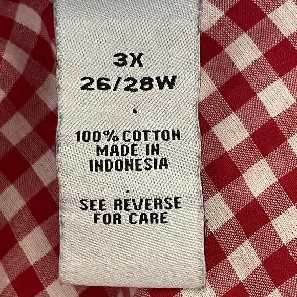 Catherines Plus Size Top Blouse Button Down 3X Red White Gingham Tabbed Sleeves - Picture 10 of 12